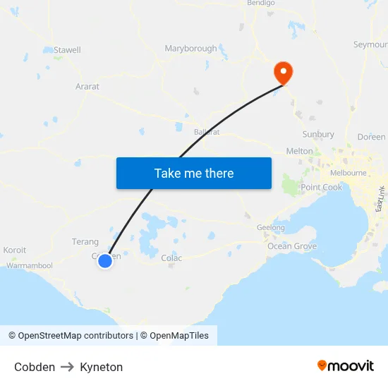 Cobden to Kyneton map