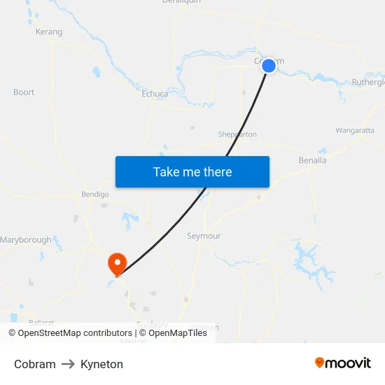 Cobram to Kyneton map