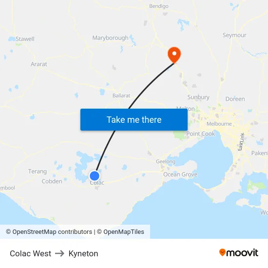 Colac West to Kyneton map
