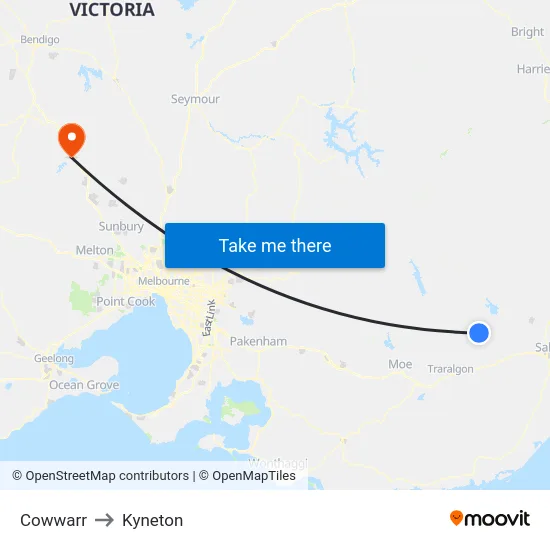 Cowwarr to Kyneton map