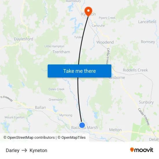 Darley to Kyneton map