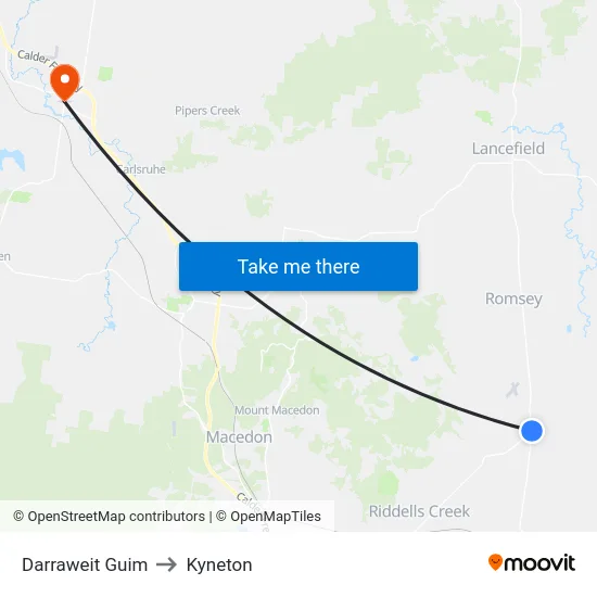 Darraweit Guim to Kyneton map