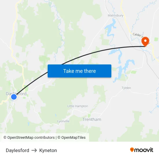 Daylesford to Kyneton map
