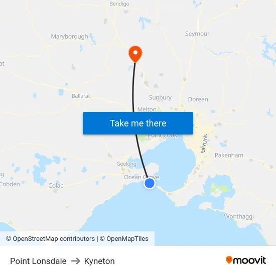 Point Lonsdale to Kyneton map