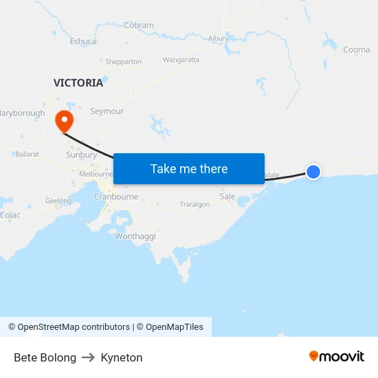 Bete Bolong to Kyneton map