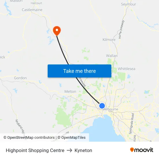 Highpoint Shopping Centre to Kyneton map