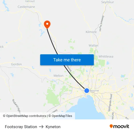 Footscray Station to Kyneton map