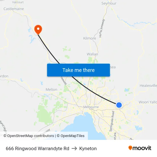 666 Ringwood Warrandyte Rd to Kyneton map
