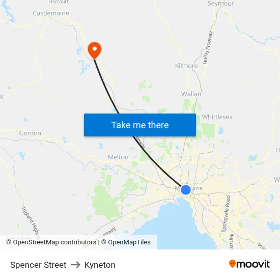 Spencer Street to Kyneton map