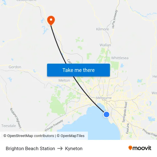 Brighton Beach Station to Kyneton map