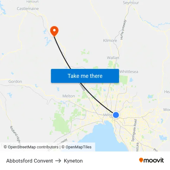 Abbotsford Convent to Kyneton map