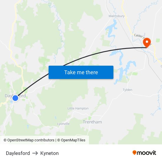 Daylesford to Kyneton map