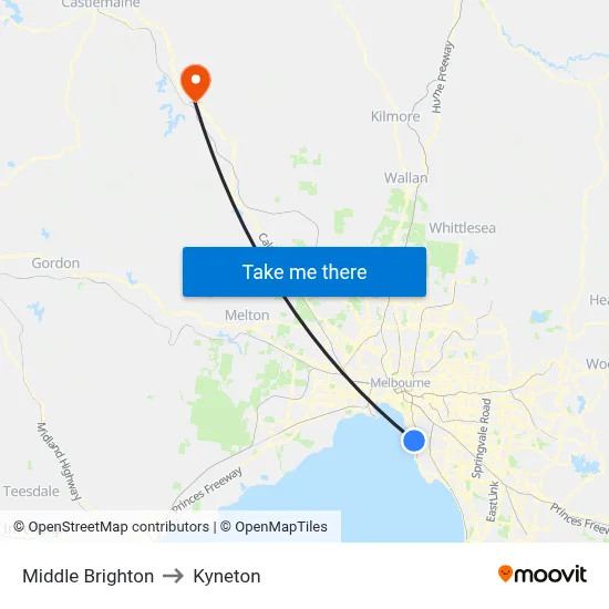 Middle Brighton to Kyneton map