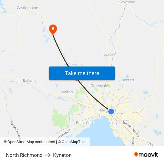 North Richmond to Kyneton map