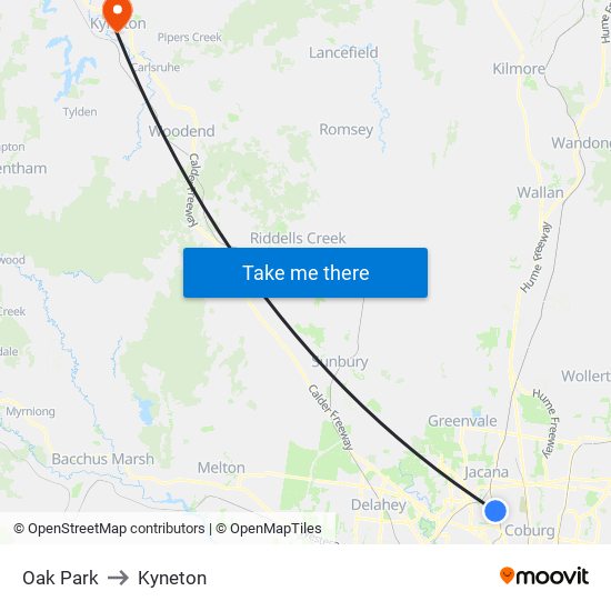 Oak Park to Kyneton map