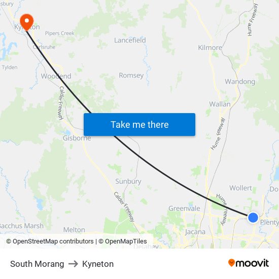 South Morang to Kyneton map