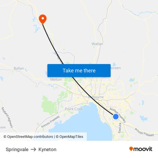 Springvale to Kyneton map