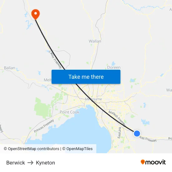Berwick to Kyneton map