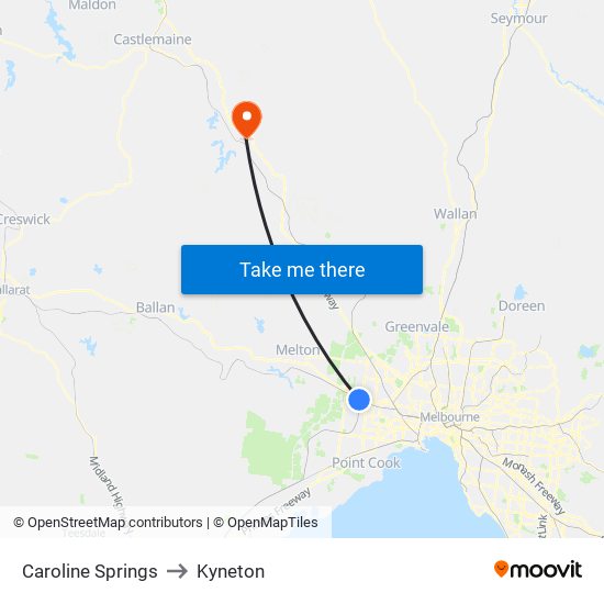 Caroline Springs to Kyneton map