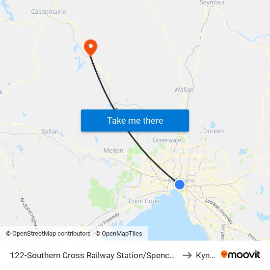 122-Southern Cross Railway Station/Spencer St (Melbourne City) to Kyneton map