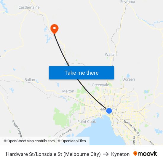 Hardware St/Lonsdale St (Melbourne City) to Kyneton map