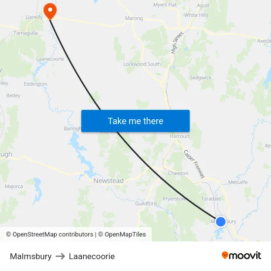 Malmsbury to Laanecoorie map