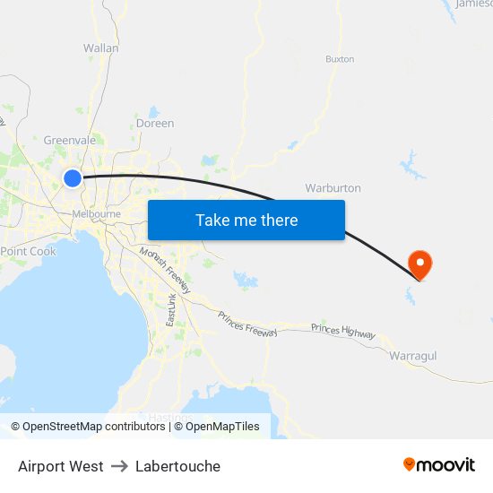 Airport West to Labertouche map