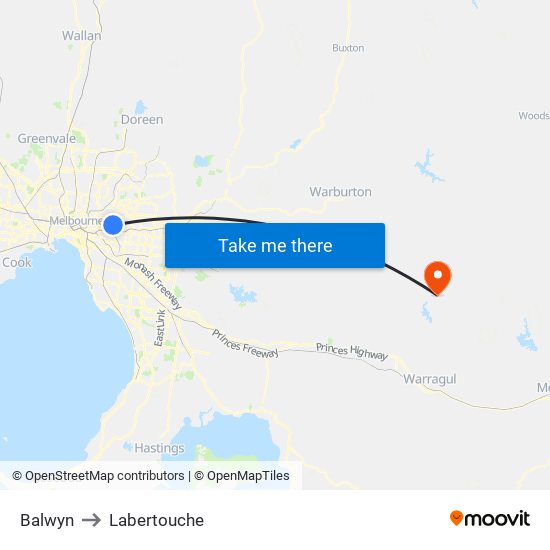 Balwyn to Labertouche map