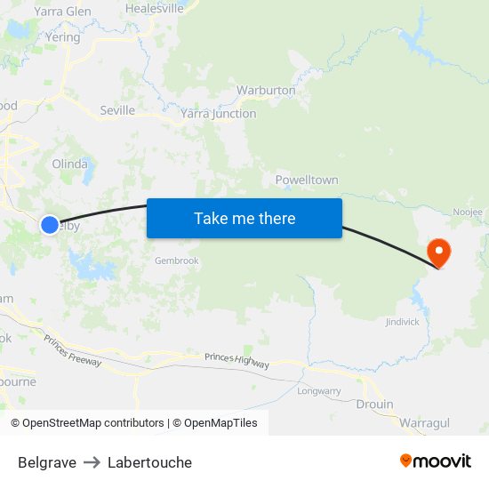 Belgrave to Labertouche map