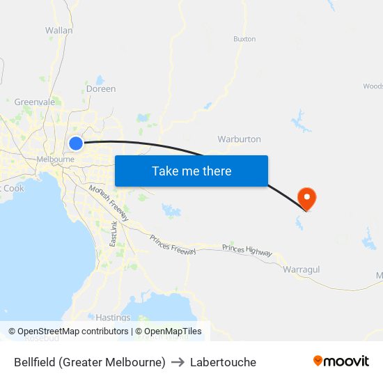 Bellfield (Greater Melbourne) to Labertouche map