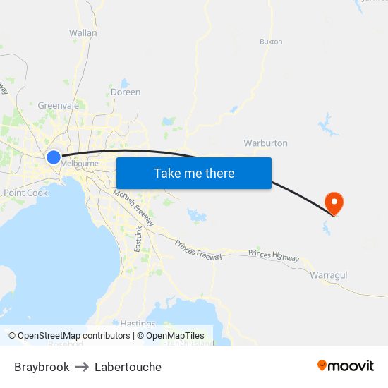 Braybrook to Labertouche map