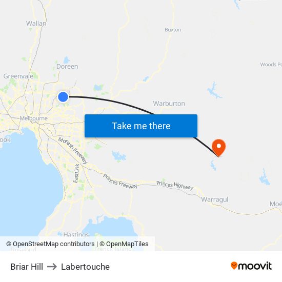 Briar Hill to Labertouche map