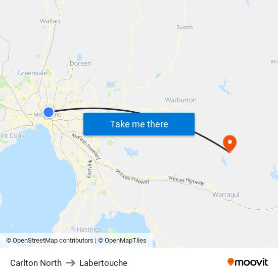 Carlton North to Labertouche map