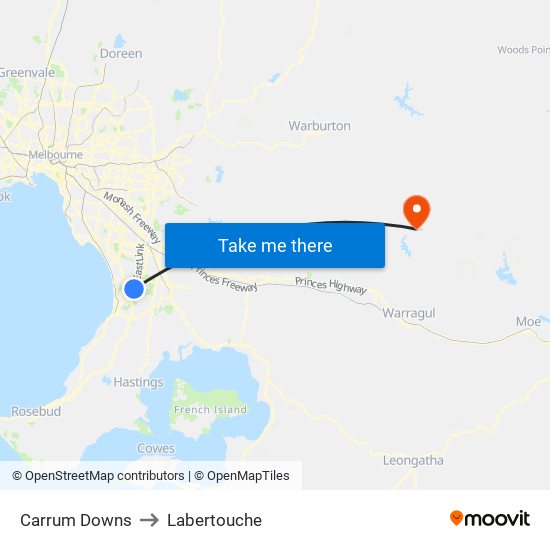 Carrum Downs to Labertouche map