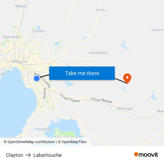 Clayton to Labertouche map