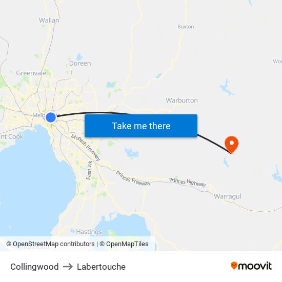 Collingwood to Labertouche map