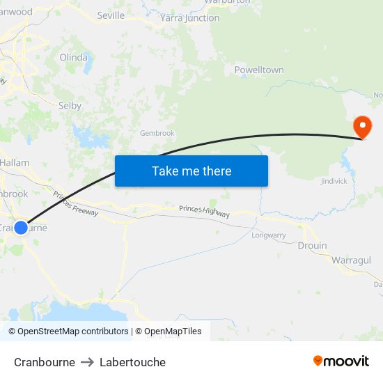 Cranbourne to Labertouche map