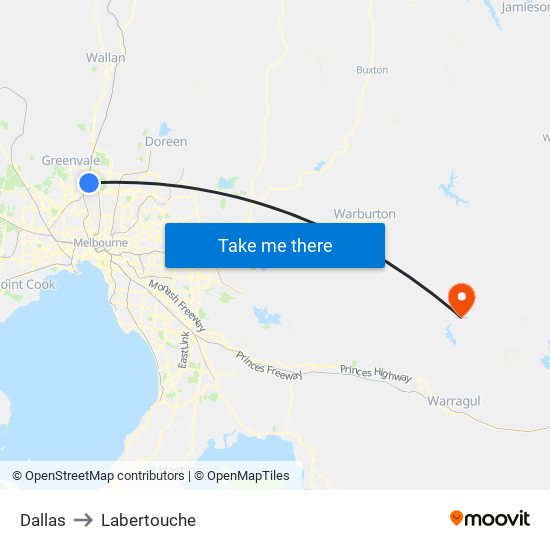 Dallas to Labertouche map