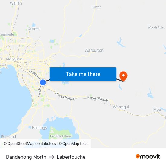 Dandenong North to Labertouche map