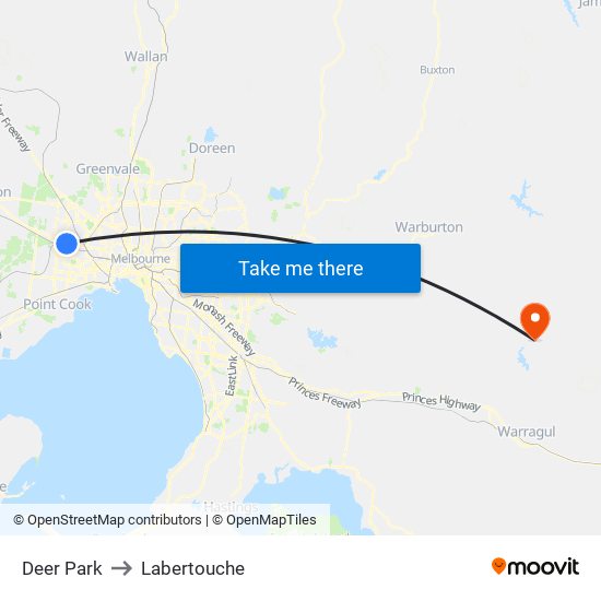 Deer Park to Labertouche map