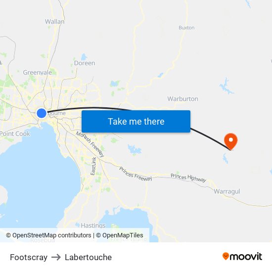 Footscray to Labertouche map