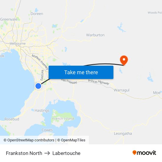 Frankston North to Labertouche map