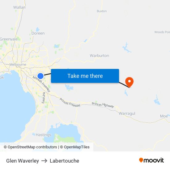 Glen Waverley to Labertouche map
