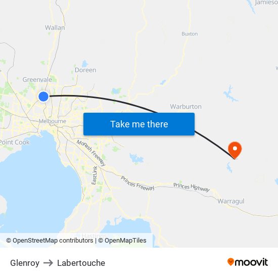 Glenroy to Labertouche map