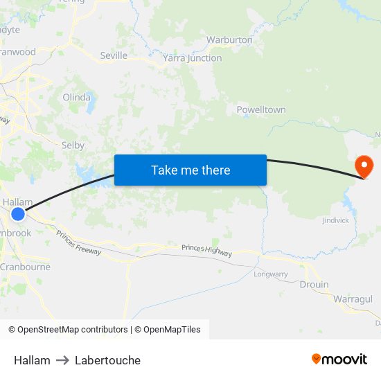 Hallam to Labertouche map