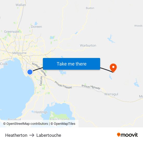 Heatherton to Labertouche map