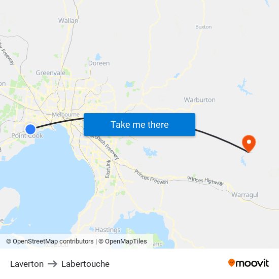 Laverton to Labertouche map