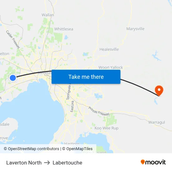 Laverton North to Labertouche map