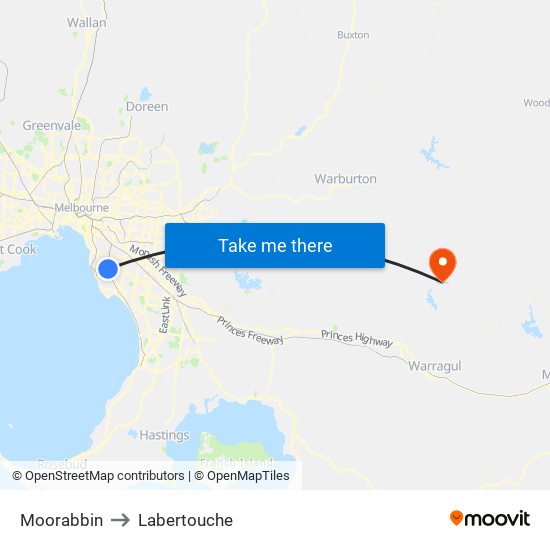 Moorabbin to Labertouche map