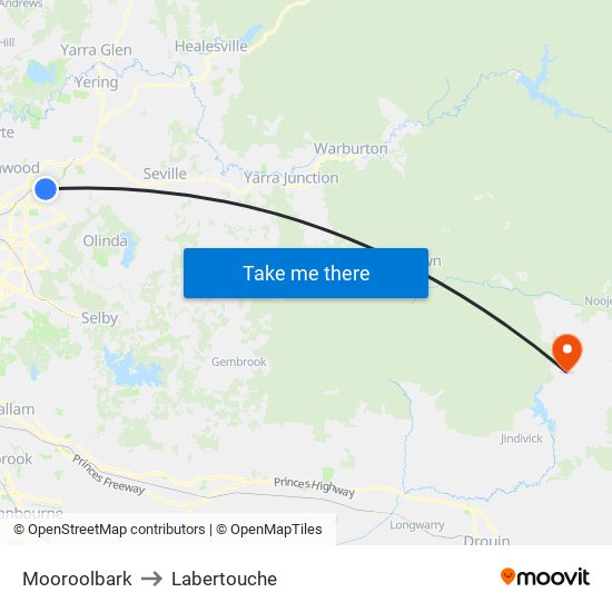 Mooroolbark to Labertouche map